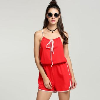 C1S Spaghetti Strap Solid Sport Jumpsuit Romper(Red) - intl  