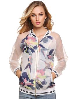 C1S V-Neck Patchwork Floral Full Zip Tops Jacket Coat(Blue) - intl  