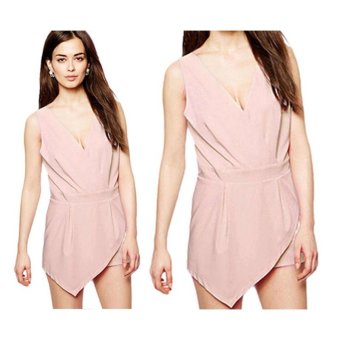 C1S V Neck Solid Irregular Hem Short Playsuit Jumpsuit - intl  