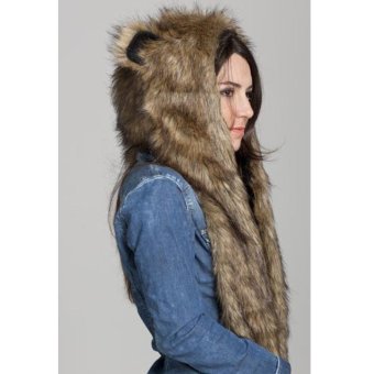 C1S Winter Hat Cap Animal Artificial Fur One Piece Cap Scarf (#3 Brown) - intl  