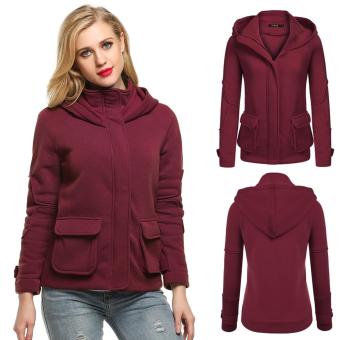 C1S Zip-Up Solid Fleece Hooded Jacket(Deep Red) - intl  