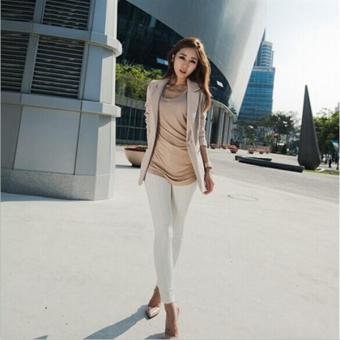 C203 Women Fashion Khaki Long Sleeve OL Leopard Suit Tops Chiffon Blazer Coat - intl  