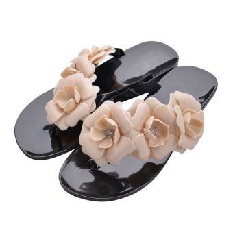 Camellia Sepatu Jelly Wanita Musim Panas Bermotif V Pantai Sandal Kayu Cendana Hitam  