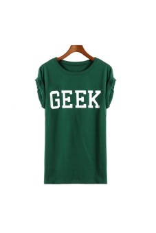 Casual Geek Short Sleeve Cotton T-Shirts Green  