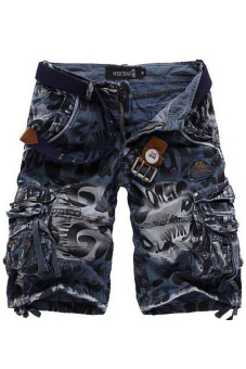 Casual Leopard Camo Outdoors Shorts (Blue)  