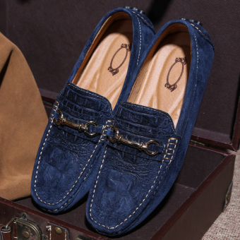 Casual Men Loafers Round Toe Slip On Flats Comfortable Shoes (Blue) - intl  