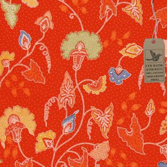 Cek Batik - Kain Batik Motif Bunga dan daun Unik (Orange)  