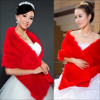Charming Long Hair Faux Fur Wedding Shawl Stoles Wraps Cape for Women Red - intl  