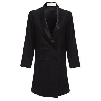 Chic Turn-down Collar Three Quarter Sleeve Pure Color Button Design Women Suit(BLACK)(Size:L)(Int:S) - intl  