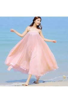 Chiffon Long Skirt Bohemian Beach Dress Swing Dress Pink (Intl)  