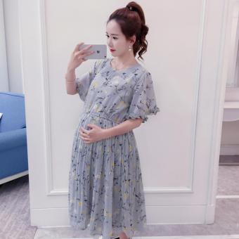 Chiffon Maternity Dresses Floral Pleated Pregnant Dresses Plus Size - intl  