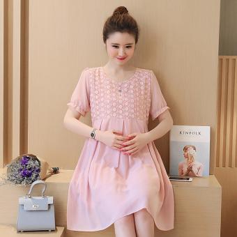 Chiffon Maternity Dresses Short Sleeve Loose A-Line Pregnancy Clothings Pink - intl  