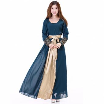 Chiffon Muslim Robes Lady Dress With Waist Strap (Indigo) (Intl)  