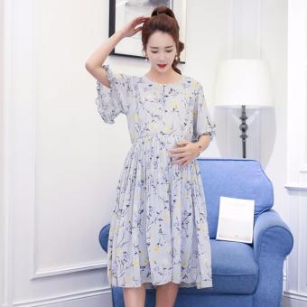 Chiffon Pleated Floral Maternity Dress Loose Plus Size Pregnancy Clothing - intl  