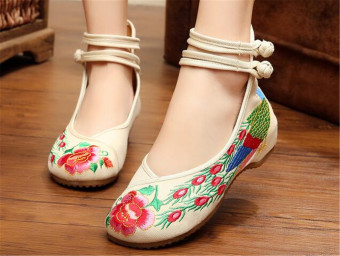 Chinese Embroidered Shoes Women Ballerina Cotton Elevator shoes Double Pankou Blue 34  