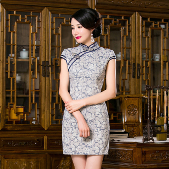 Chinese Style Fashion Daily High-grade Cotton Traditional Slim Cheongsam (Grey) - Intl  
