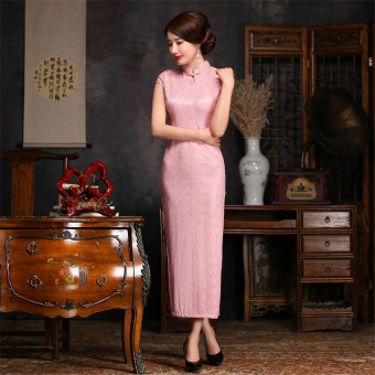 Chinese Style Fashion Long Section Slim Graceful Lute lapel Cheongsam (Pink)  