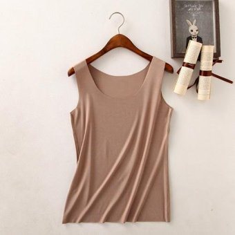 Clothingloves Women Solid Color Cotton Summer Vest Sports Yoga Seamless U-neck Vest (Camel) - intl  