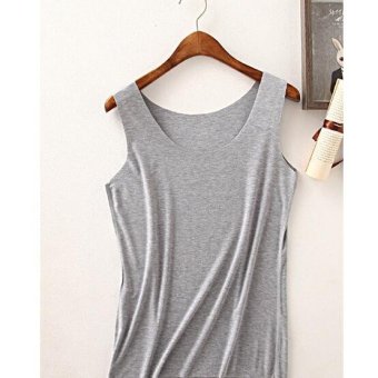 Clothingloves Women Solid Color Cotton Summer Vest Sports Yoga Seamless U-neck Vest (LightGray) - intl  