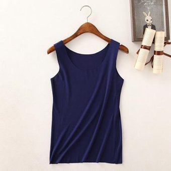 Clothingloves Women Solid Color Cotton Summer Vest Sports Yoga Seamless U-neck Vest (NavyBlue) - intl  