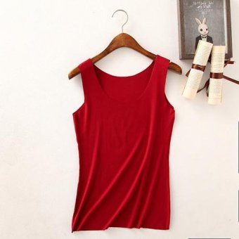 Clothingloves Women Solid Color Cotton Summer Vest Sports Yoga Seamless U-neck Vest (Wine) - intl  