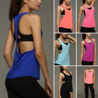 Clothingloves Womens Fitness Running Elasticity Sleeveless Back Hollow Vest (RoyalBlue) - intl  