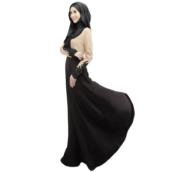 Cocotina Muslimah Maxi Dress Lace Spliced Long Sleeve Ethnic Muslim Wear (Black) - intl  