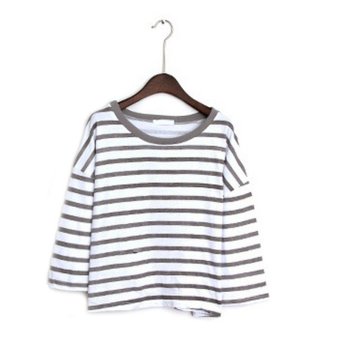 Concise Cotton Loose Long Sleeve Boat Neck Stripe Slim T-shirts For Women (Intl)  