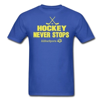 CONLEGO Custom Printed Men's Hockey Never Stops T-Shirts Royal Blue  