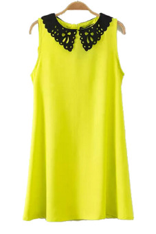 Contrast Collar Slim Dress Neon Yellow  