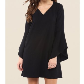 Cotton Bee Apparel Lenora Bell Sleeves Dress - Pitch Black  