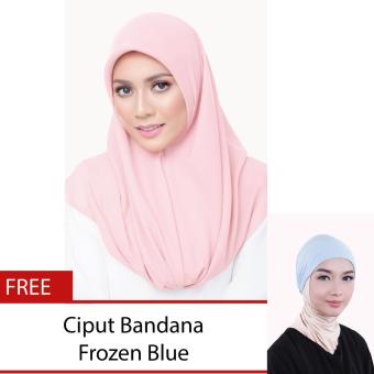 Cotton Bee Daily Basic Hijab Square Baby Pink + Gratis Cotton Ciput Bandana Frozen Blue  