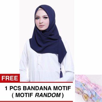 Cotton Bee Elsie Hijab Square - Federal Blue FREE Bandana Motif ( Motif Random )  