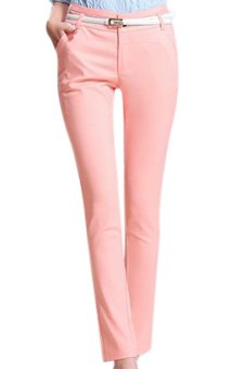 Cotton Blends Regular Womens Pants Pink  