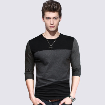Cotton Mens Long Sleeve T-Shirt Size Slim Neck Long Sleeve Shirt Color Stitching - intl  