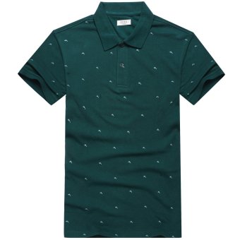 Cotton Polo Shirt with Dolphin Print Forest Green  