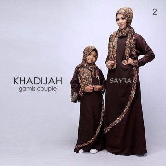 Couple Khadijah Gamis By Sayra - Mom & Kid Plus Pashmina - Coklat Tua  