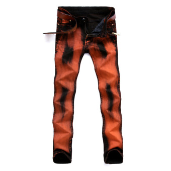 Creative Orange Jeans Stretch Slim Straight Male Trade Club and The Wind Personality Trend of Men's Pants - Orange  