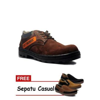 Cut Engineer Safety Shoes Low Boots Classic Brown + Gratis Sepatu Casual  