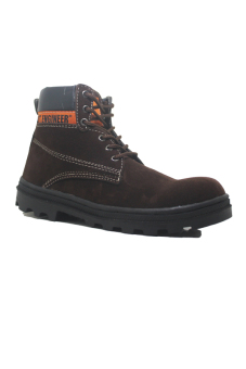 Cut Engineer Shoes Iron Safety Boots Dark Brown Leather - Cokelat Tua  
