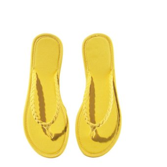 Cute 1x Pair Ladies Flip Flops Weave Yellow Sandals Thongs  