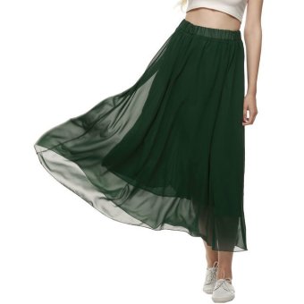 Cyber ACEVOG Retro Women Full Length Elastic Pleated Chiffon Maxi Long Casual Beach Skirt Solid(dark green)  