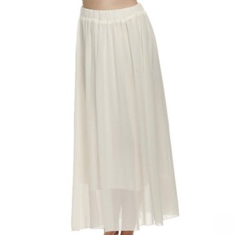 Cyber ACEVOG Retro Women Full Length Elastic Pleated Chiffon Maxi Long Casual Beach Skirt Solid(white)  