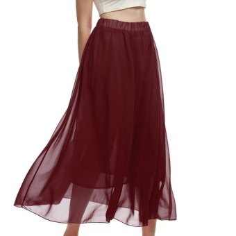 Cyber ACEVOG Retro Women Full Length Elastic Pleated Chiffon Maxi Long Casual Beach Skirt Solid(wine red)  