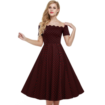 Cyber ACEVOG Retro Women Off Shoulder Cap Sleeve Plain Swing Dress (Size:S) - intl  