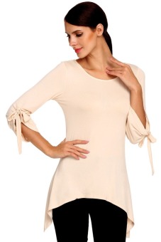 Cyber ACEVOG Stylish Ladies Women Casual 3/4 Flare Sleeve Solid Slim Irregular Asymmetric Top Blouse Shirt T-Shirt ( Beige )  