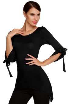 Cyber ACEVOG Stylish Ladies Women Casual 3/4 Flare Sleeve Solid Slim Irregular Asymmetric Top Blouse Shirt T-Shirt ( Black )  