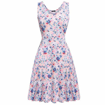 Cyber ACEVOG Women Casual Fit and Floral Sleeveless Dress Sundress(pastel pink) - intl  