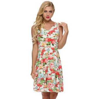 Cyber ACEVOG Women Casual Fit and Floral Sleeveless Dress Sundress(white) - intl  