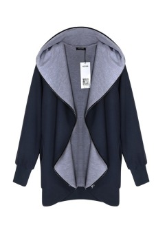 Cyber ACEVOG Women Casual Hooded Cotton Blend Pure Color Zipper Closure Thick Sports Coat Sweatshirt ( Navy Blue )  